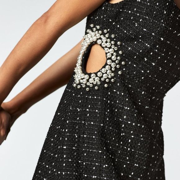 ZARA WOMEN'S TEXTURED DRESS WITH PEARL BEADS - Picture 3 of 9